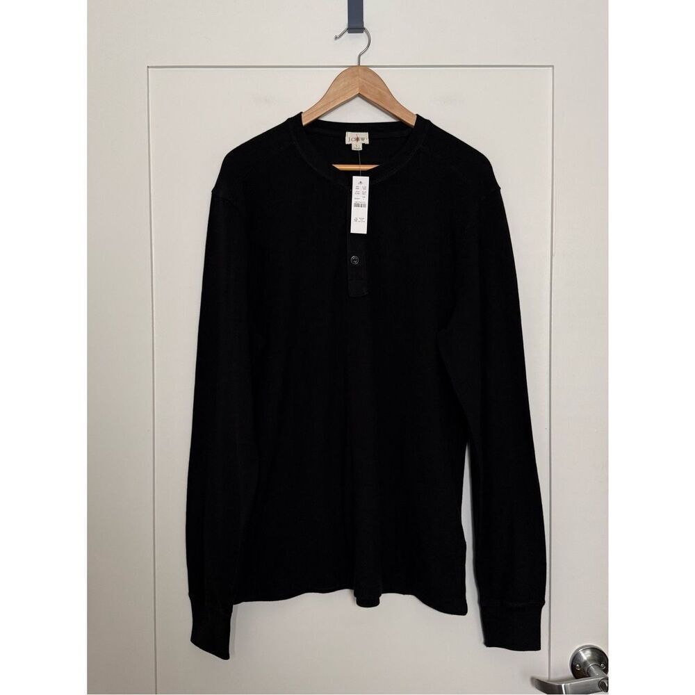 NWT J Crew Oarsman Jacquard Rib-knit Henley Shirt Mens Sz L Black Preppy CL754